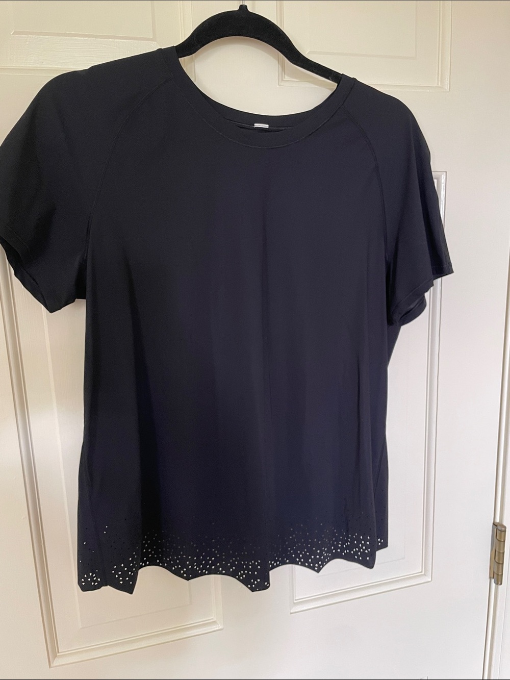 lululemon athletica black Short Sleeve Tee with Lace-Edged Hem